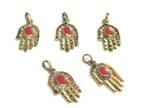 1 Pendant - Small size Tibetan Buddha hand brass pendant with inlay - PM297D