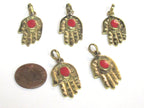 1 Pendant - Small size Tibetan Buddha hand brass pendant with inlay - PM297D