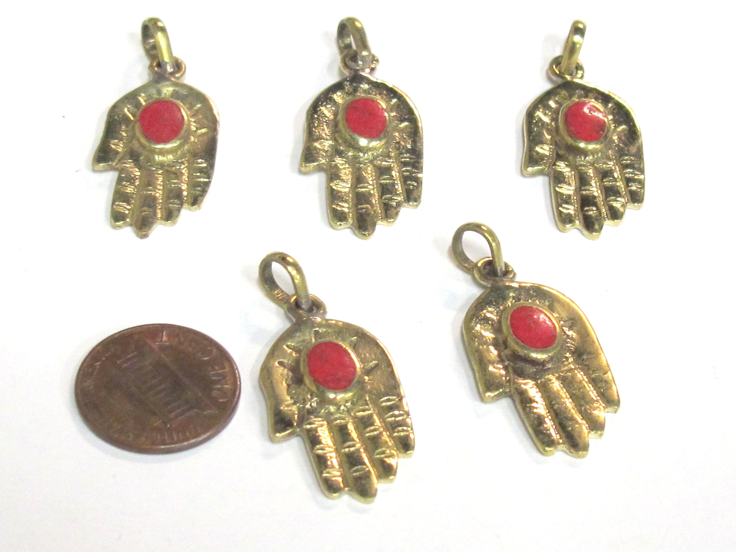 1 Pendant - Small size Tibetan Buddha hand brass pendant with inlay - PM297D