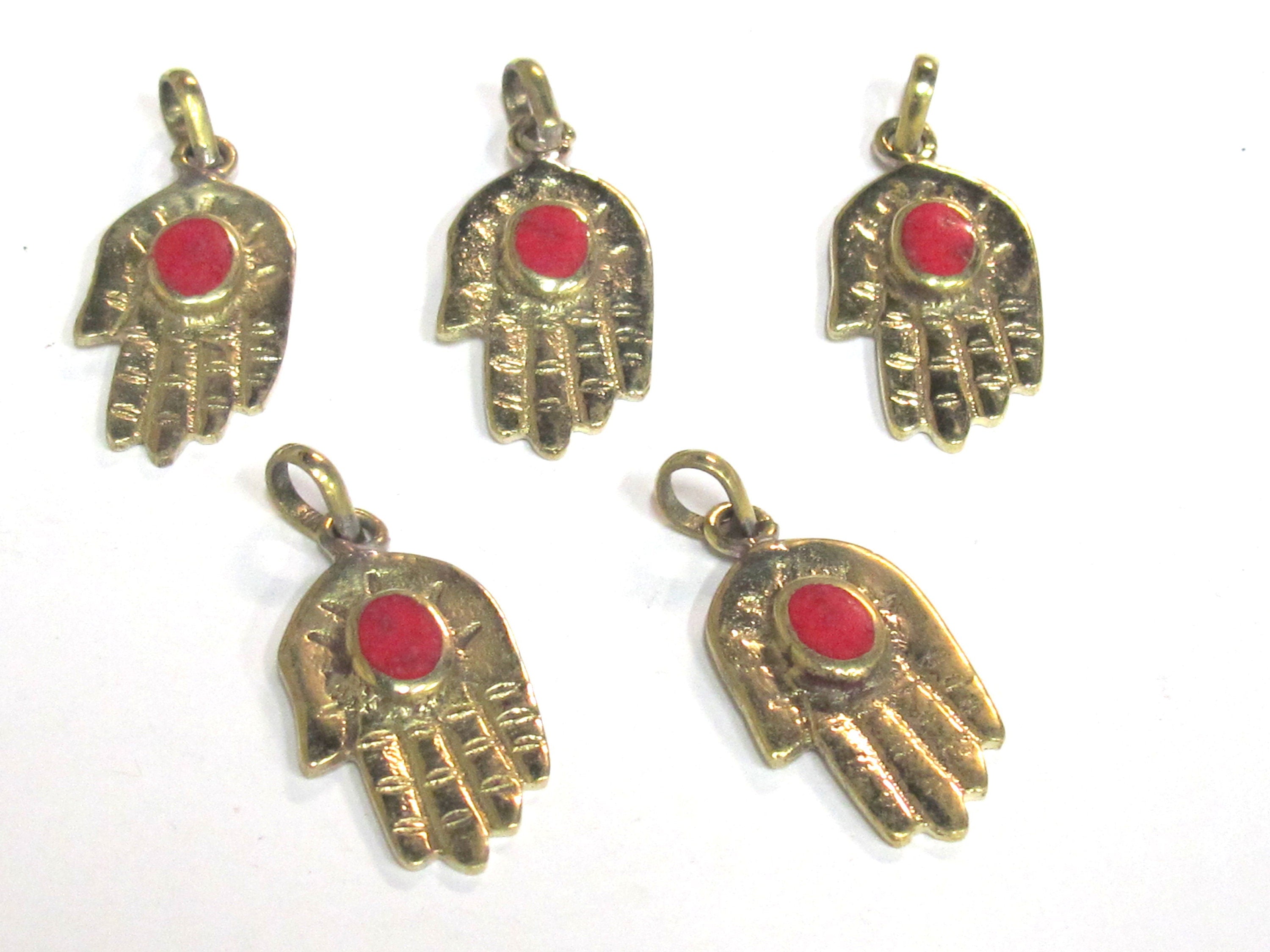1 Pendant - Small size Tibetan Buddha hand brass pendant with inlay - PM297D