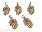 1 Pendant - Small size Tibetan Buddha hand brass pendant with inlay - PM297D