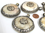 1 pendant - Large Ethnic Tibetan Nepal antiqued silver finish naga conch shell pendant with flower design - PM547C