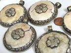 1 pendant - Large Ethnic Tibetan Nepal antiqued silver finish naga conch shell pendant with flower design - PM547C