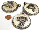1 pendant - Large Ethnic Tibetan Nepal antiqued silver finish naga conch shell pendant with lotus flower design - PM547K