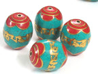 2 Beads - Large thick size Tibetan prayer mantra om mani padme hum Bead with turquoise inlay - BD103Ks