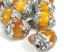 1 Bead - Tibetan copal resin silver color capped floral design bead Nepal beads large size - BD720K