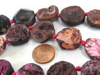4 Beads - Pink color reversible rough agate coin slab beads and facet cut smooth on reverse side - GM289M