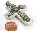 1 Pendant- Nepal Tibetan Cross Pendant, silver color Mix Floral Animal Design, Cream Resin Pendant, Nepalese Cross Charm PM514R