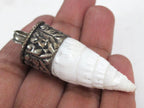 1 Pendant - Tibetan pendants shell pendant Tibetan silver color capped conical grooved ribbed shell pendant - PM322M