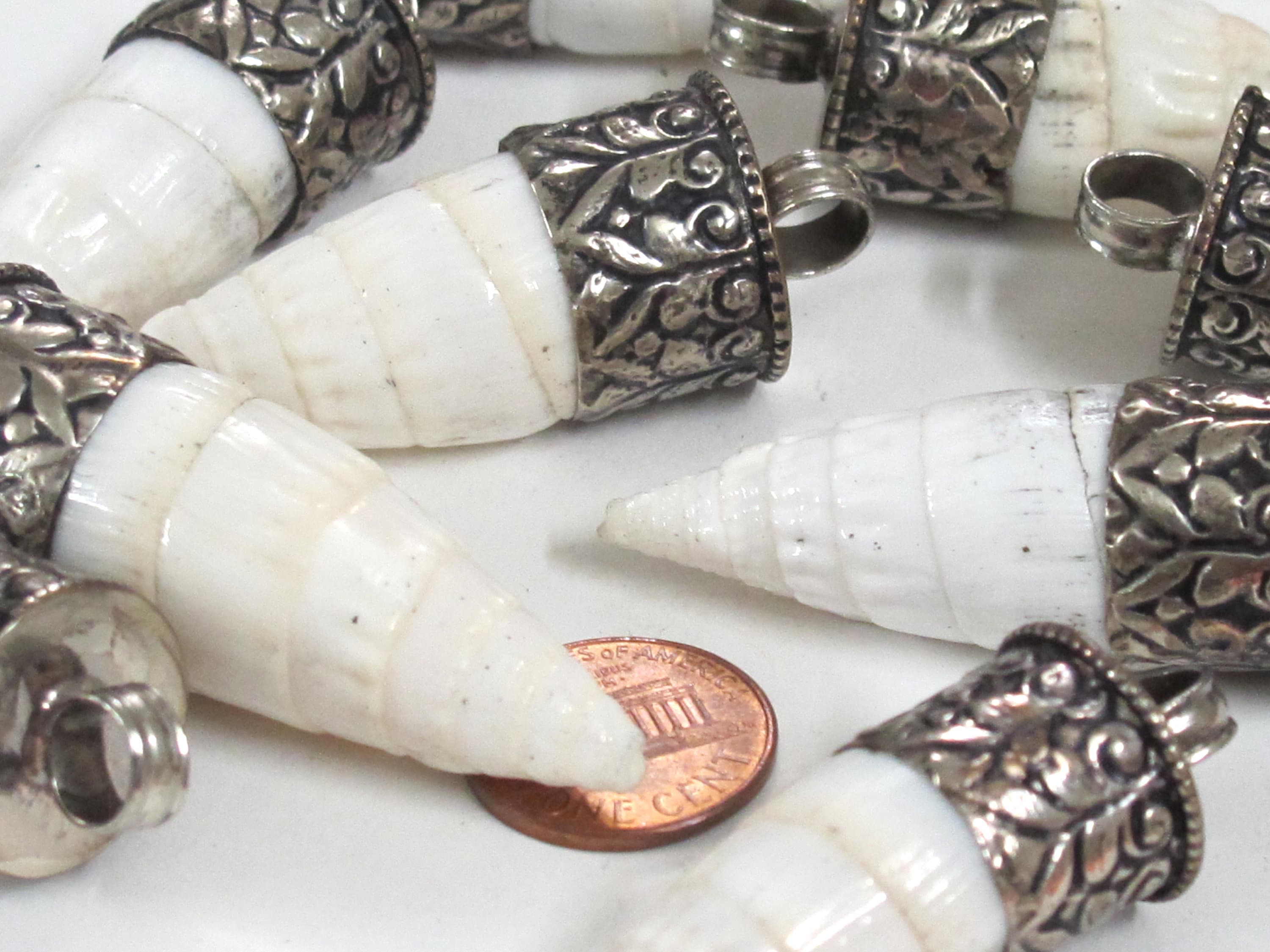 1 Pendant - Tibetan pendants shell pendant Tibetan silver color capped conical grooved ribbed shell pendant - PM322M