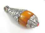 1 Pendant - Large Teardrop shape Tibetan silver color Lotus floral leaf design copal resin pendant Nepal - PM422K