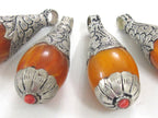 1 Pendant - Large Teardrop shape Tibetan silver color Lotus floral leaf design copal resin pendant Nepal - PM422K