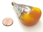 1 pendant - Large big bold size drop shape Tibetan silver finish capped copal resin pendant - PM331A