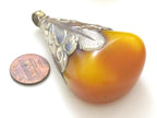 1 pendant - Large big bold size drop shape Tibetan silver finish capped copal resin pendant - PM331A