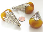 1 pendant - Large big bold size drop shape Tibetan silver finish capped copal resin pendant - PM331M