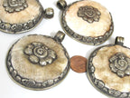 1 pendant - Large Ethnic Tibetan Nepal antiqued silver finish naga conch shell pendant with flower design - PM547G
