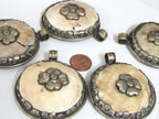 1 pendant - Large Ethnic Tibetan Nepal antiqued silver finish naga conch shell pendant with flower design - PM547C