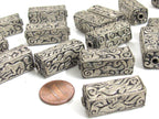 4 Beads - Tibetan antiqued silver color finish repousse animal bird floral mix carving rectangle cube shape beads - BD957K