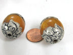 1 Bead - Tibetan copal resin silver color capped floral design bead Nepal beads large size - BD720K