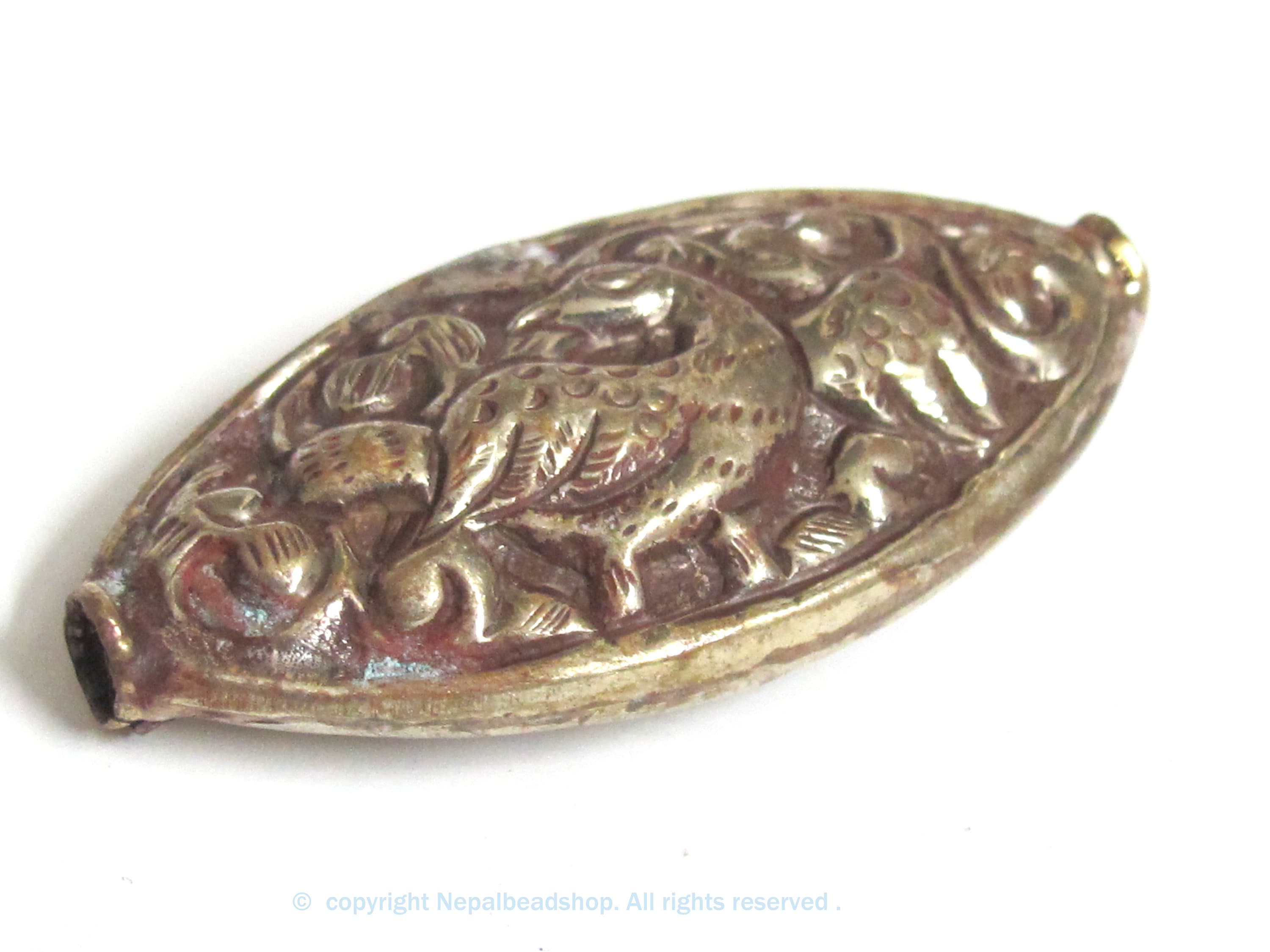1 Bead - Dual sided large size Tibetan antiqued silver finish eagle phoenix bird carving repousse bead from Nepal - BD248K