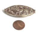 1 Bead - Dual sided large size Tibetan antiqued silver finish eagle phoenix bird carving repousse bead from Nepal - BD248K