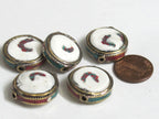 1 Bead - Round disc shape Tibetan brass encased tribal naga conch shell focal bead with turquoise inlay - CH075