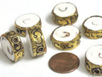 2 Beads- Round disc shape Tibetan brass encased tribal naga conch shell focal bead 18 -20 mm wide - CH076s