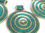 1 Pendant - Large Tibetan brass pendant Buddha eye concentric circles design with turquoise inlay - PM274B