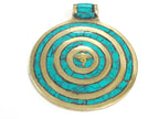 1 Pendant - Large Tibetan brass pendant Buddha eye concentric circles design with turquoise inlay - PM274B