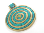 1 Pendant - Large Tibetan brass pendant Buddha eye concentric circles design with turquoise inlay - PM274B
