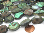 4 BEADS - Beautiful oval shape reversible Green color rough agate coin slab beads and facet cut smooth on reverse side - GM289K