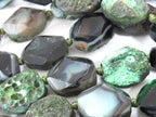 4 BEADS - Beautiful oval shape reversible Green color rough agate coin slab beads and facet cut smooth on reverse side - GM289K