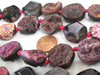 4 Beads - Pink color reversible rough agate coin slab beads and facet cut smooth on reverse side - GM289M