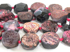 4 Beads - Pink color reversible rough agate coin slab beads and facet cut smooth on reverse side - GM289M