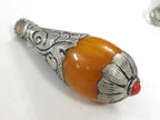 1 Pendant - Large Teardrop shape Tibetan silver color Lotus floral leaf design copal resin pendant Nepal - PM422K