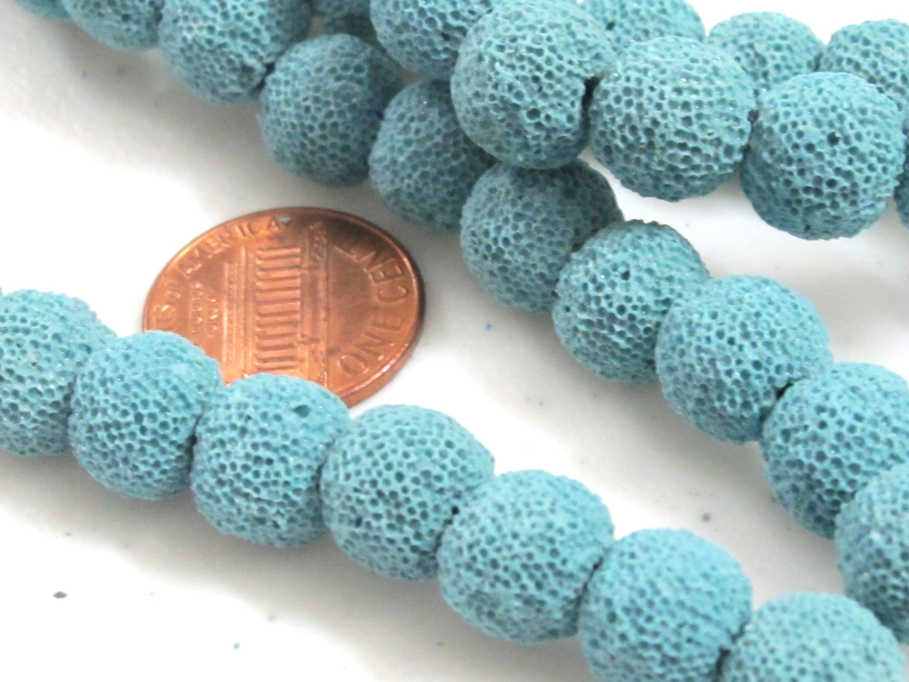 10 Beads - Round oval shape aqua greenish blue color Lava beads 10 mm size - NB107K