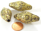 1 BEAD - Tibetan Large big bicone shape 44 mm Tibetan brass repousse dragon snake design beads Nepal - BD350K