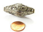 1 BEAD - Tibetan silver finish large bicone shape 44 mm repousse dragon snake design beads Nepal - BD350M