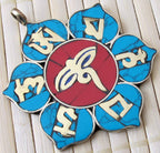 Tibetan lotus buddha eye om brass pendant with turquoise coral inlay- PM158