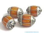 1 BEAD - Large Tibetan copal resin grooved melon shape bead - BD668K