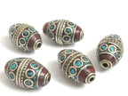2 Beads -Tibetan Beads - nepalese beads - tibetan craft - Beautiful bicone shape Tibetan silver color turquoise inlaid beads - BD989