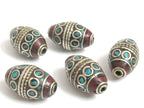 2 Beads -Tibetan Beads - nepalese beads - tibetan craft - Beautiful bicone shape Tibetan silver color turquoise inlaid beads - BD989