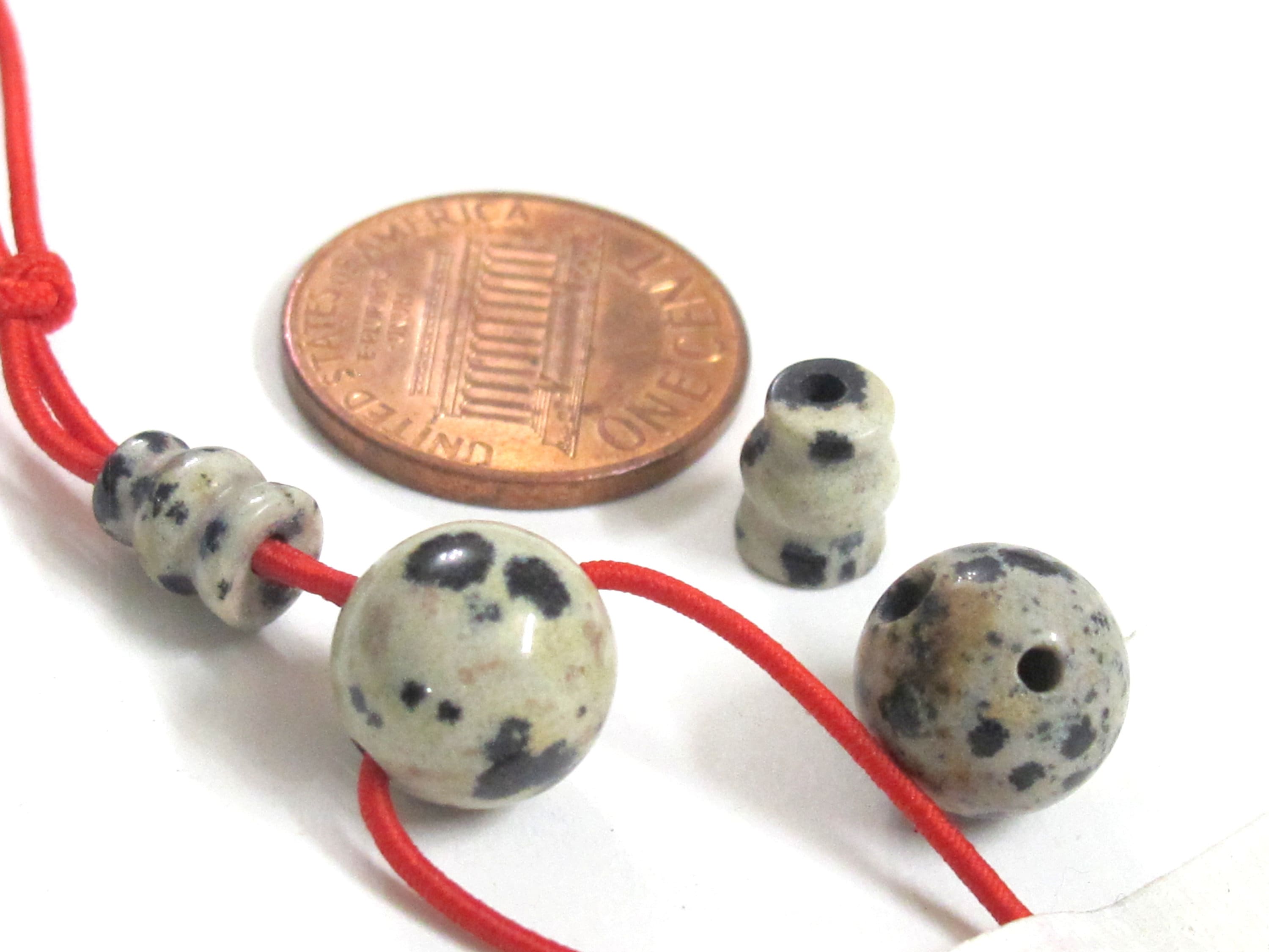 1 Guru Bead - 3 hole spotted dalmatian jasper gemstone 10 mm Guru bead with column Bead - GB008K