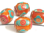 2 Beads - Large Tibetan copal resin bead with brass , turquoise and inlay - BD982A