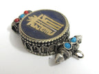 1 pendant - Tibetan antiqued silver finish Lapis brass inlaid Ghau prayer box kalachakra mantra pendant Nepal - PM527K