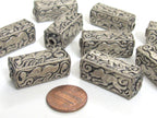 4 Beads - Tibetan antiqued silver color finish repousse animal bird floral mix carving rectangle cube shape beads - BD957K