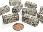4 Beads - Tibetan antiqued silver color finish repousse animal bird floral mix carving rectangle cube shape beads - BD957K