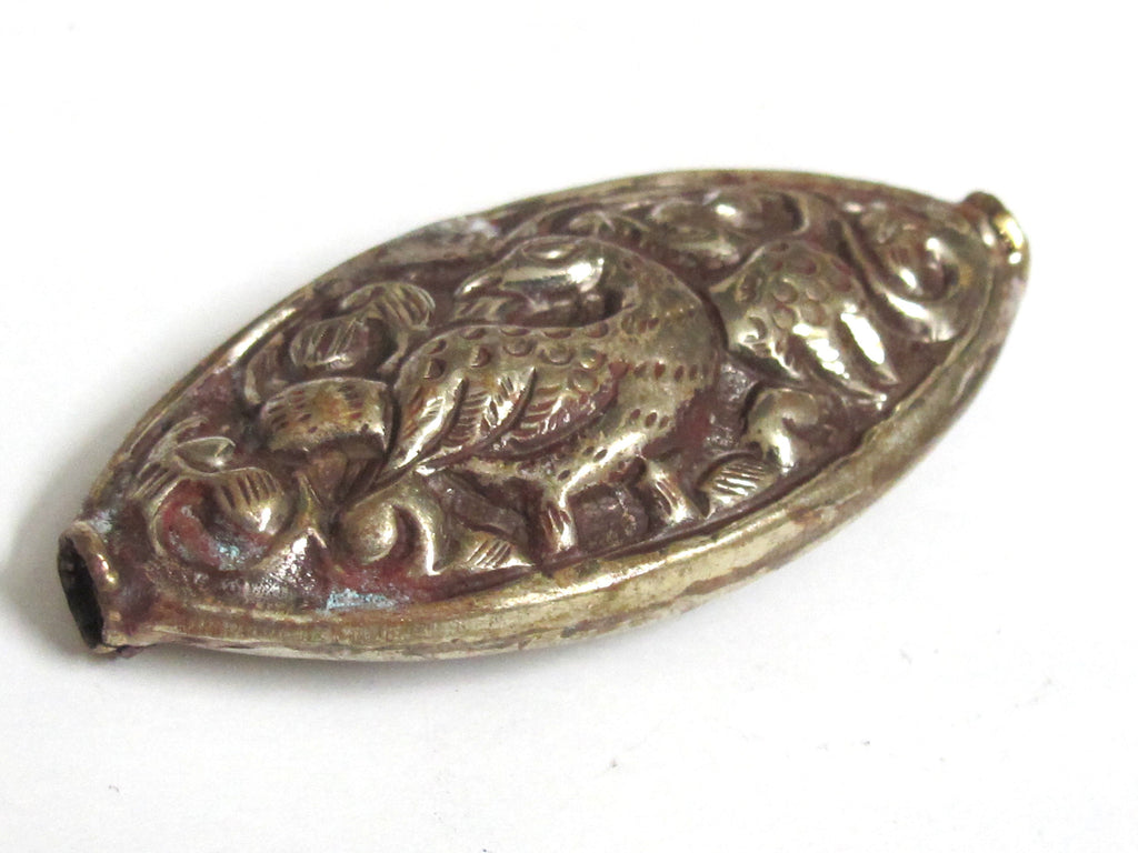 1 Bead - Dual sided large size Tibetan antiqued silver finish eagle phoenix bird carving repousse bead from Nepal - BD248K