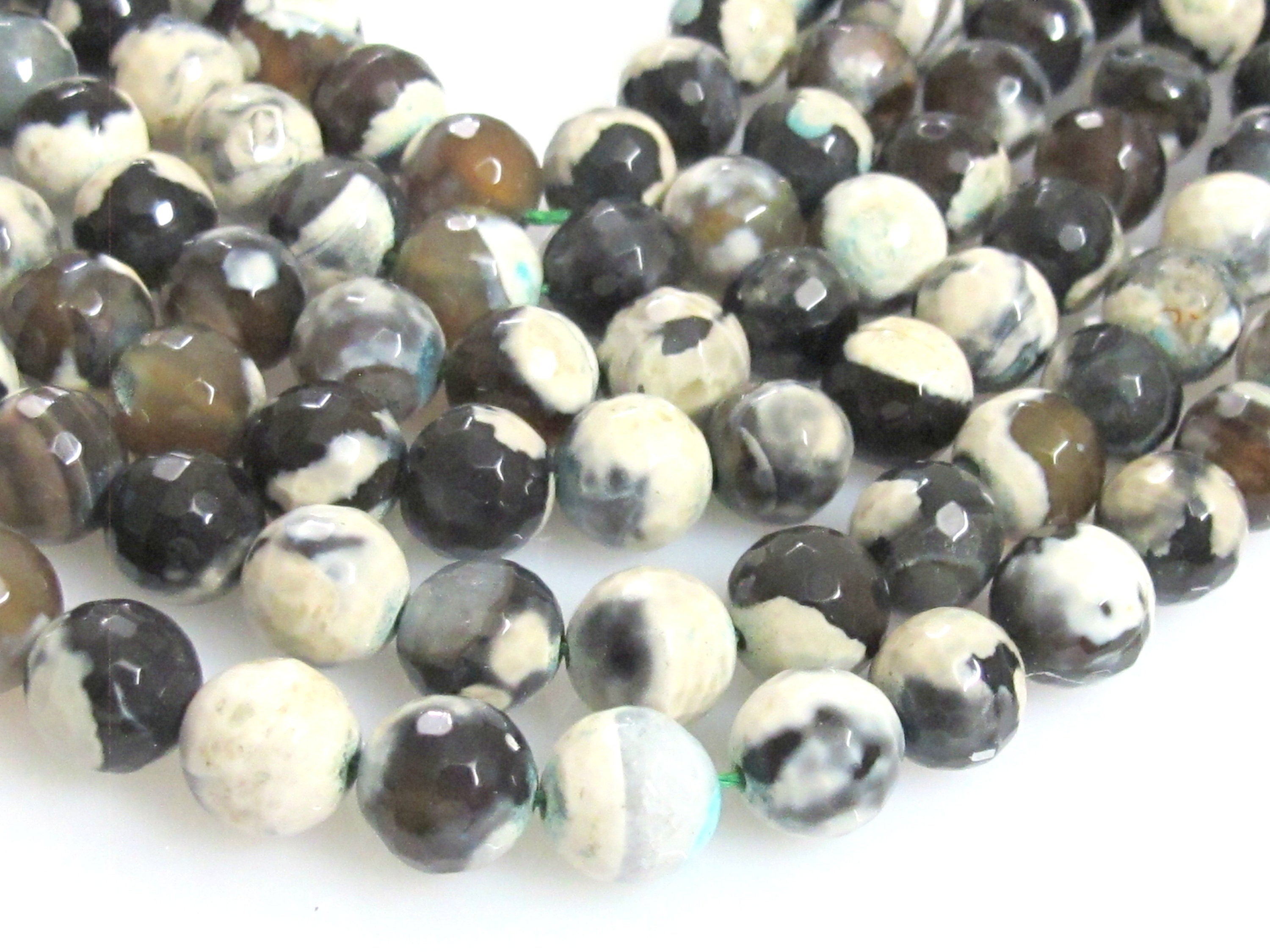 1 full strand Tibetan gemstone beads Tibetan agate beads faceted round shape 10 mm - GM222K