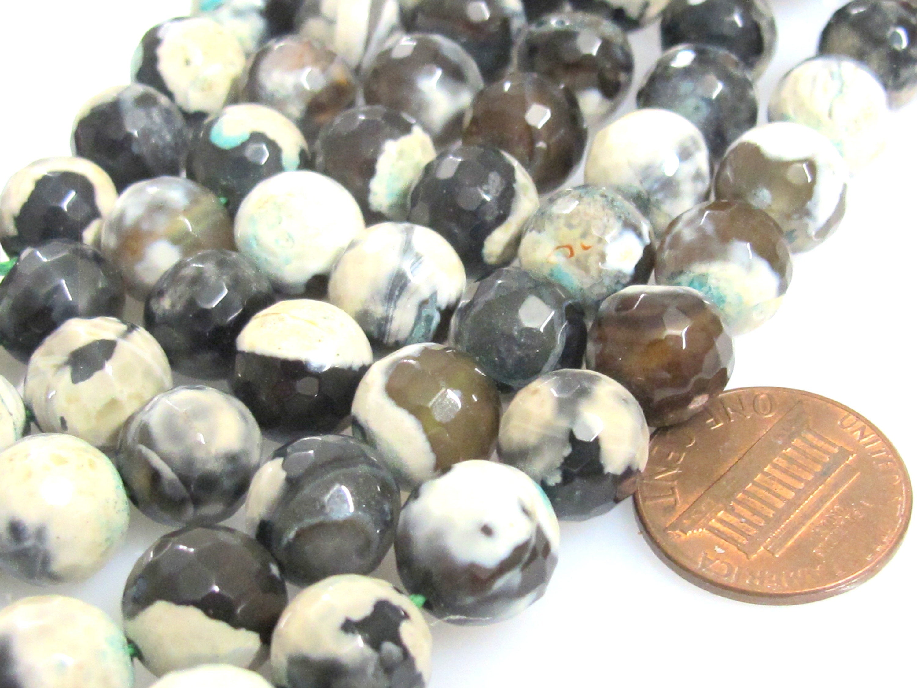 1 full strand Tibetan gemstone beads Tibetan agate beads faceted round shape 10 mm - GM222K